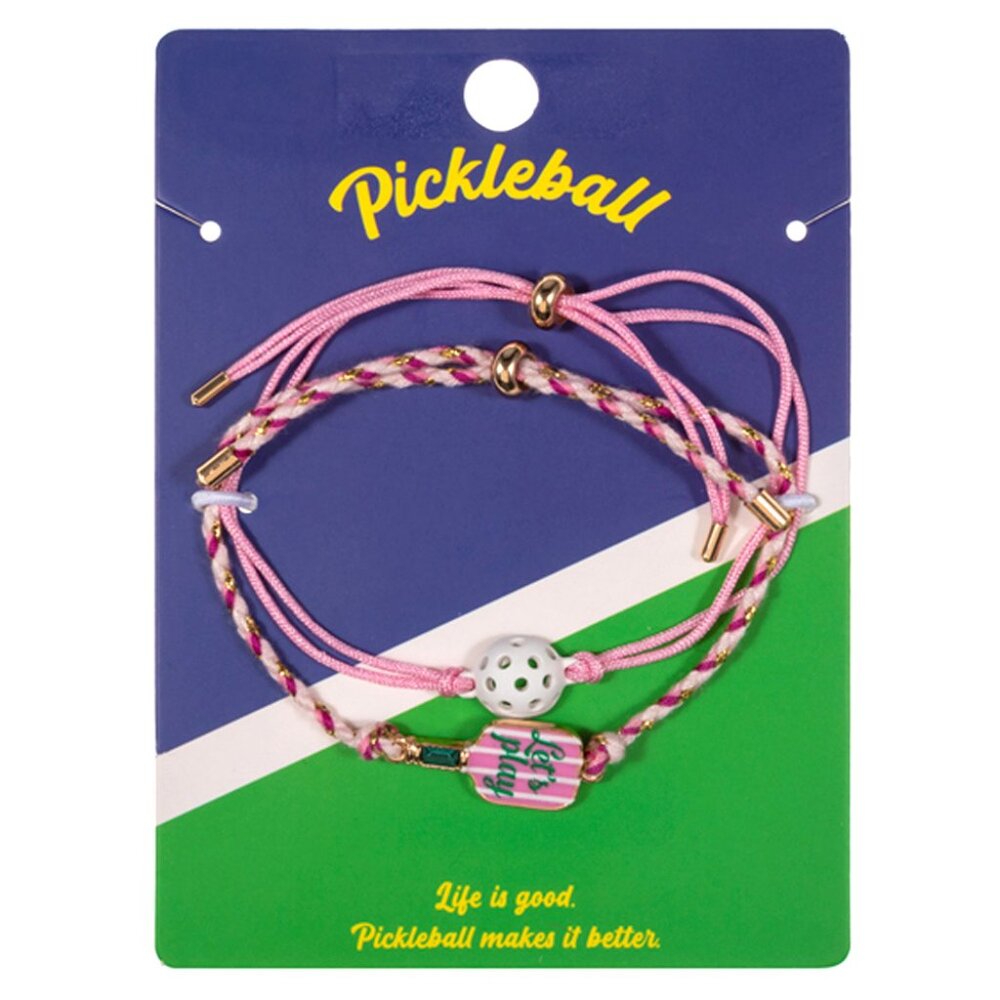 Pickleball 2PCS - LETS PLAY Paddle Ball Adjustable Cinch Pull Bracelets NEW
